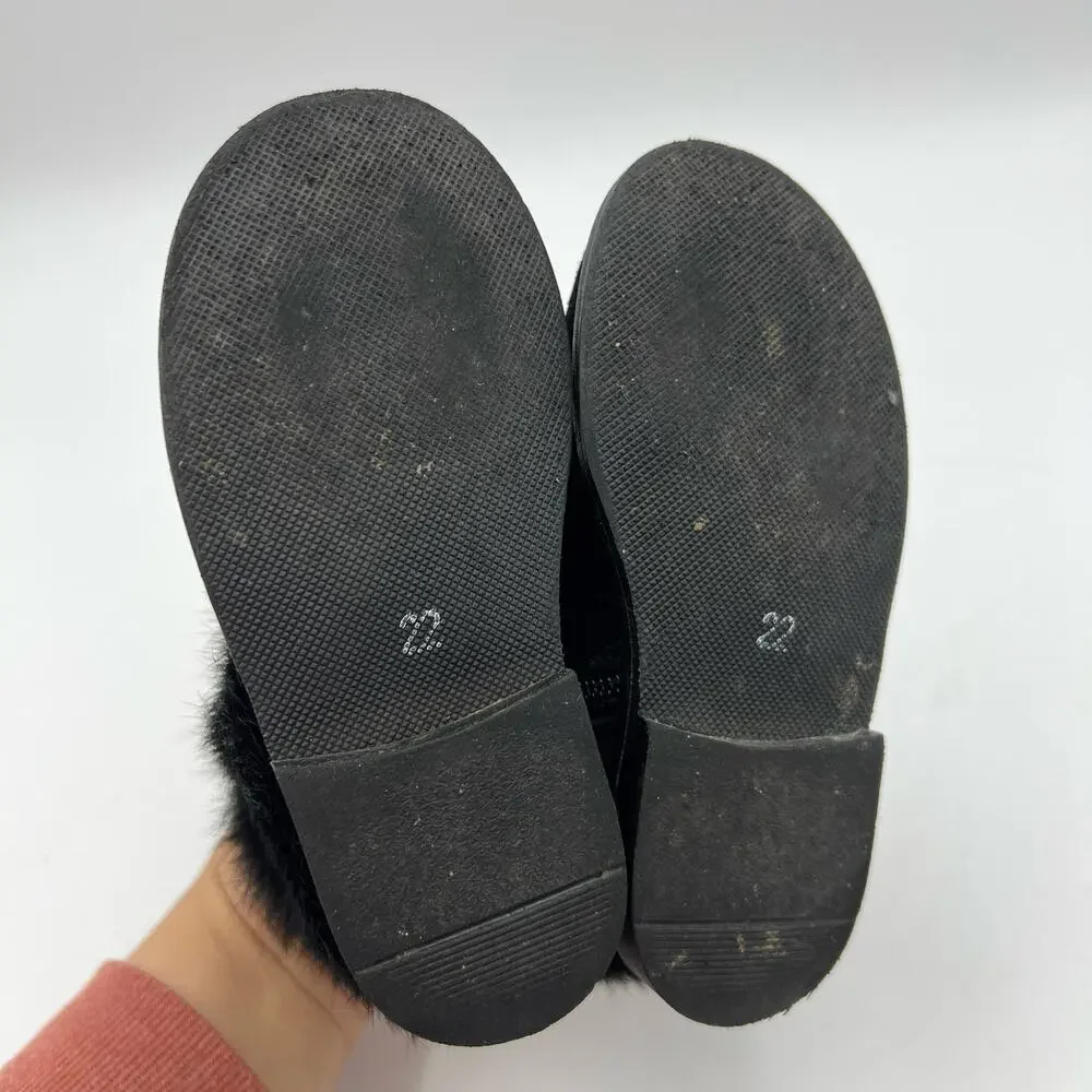 Luccini Suede Boots with Rabbit Fur Trim Black Ankle Booties
